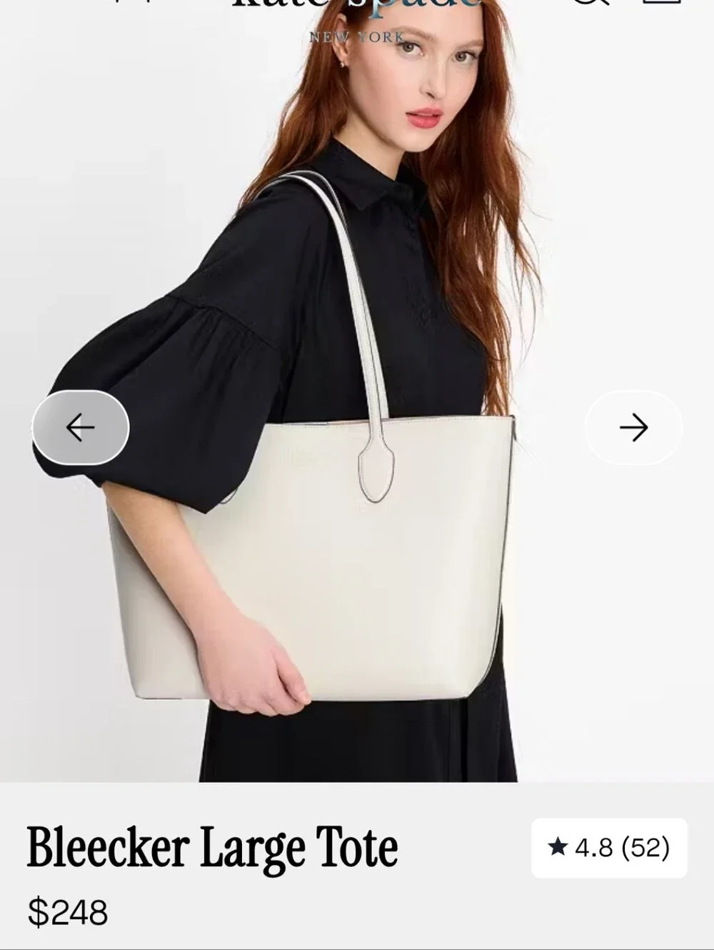 kate spade Cream Leather Bleecker Large Tote